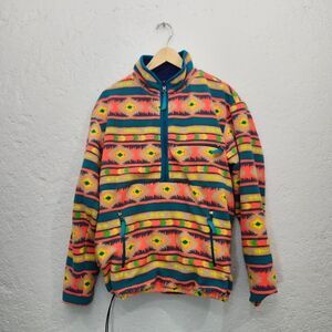 Chubbies Bingo Bango Bongo Reversible Fleece Jacket • Blue Aztec Retro • Size S